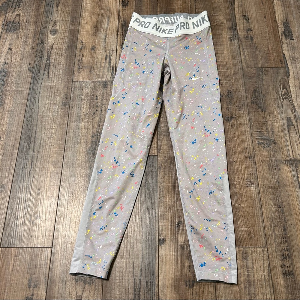 Girls Nike Pro Paint‎ Splatter Printed Tights Size Medium M  Dri-Fit